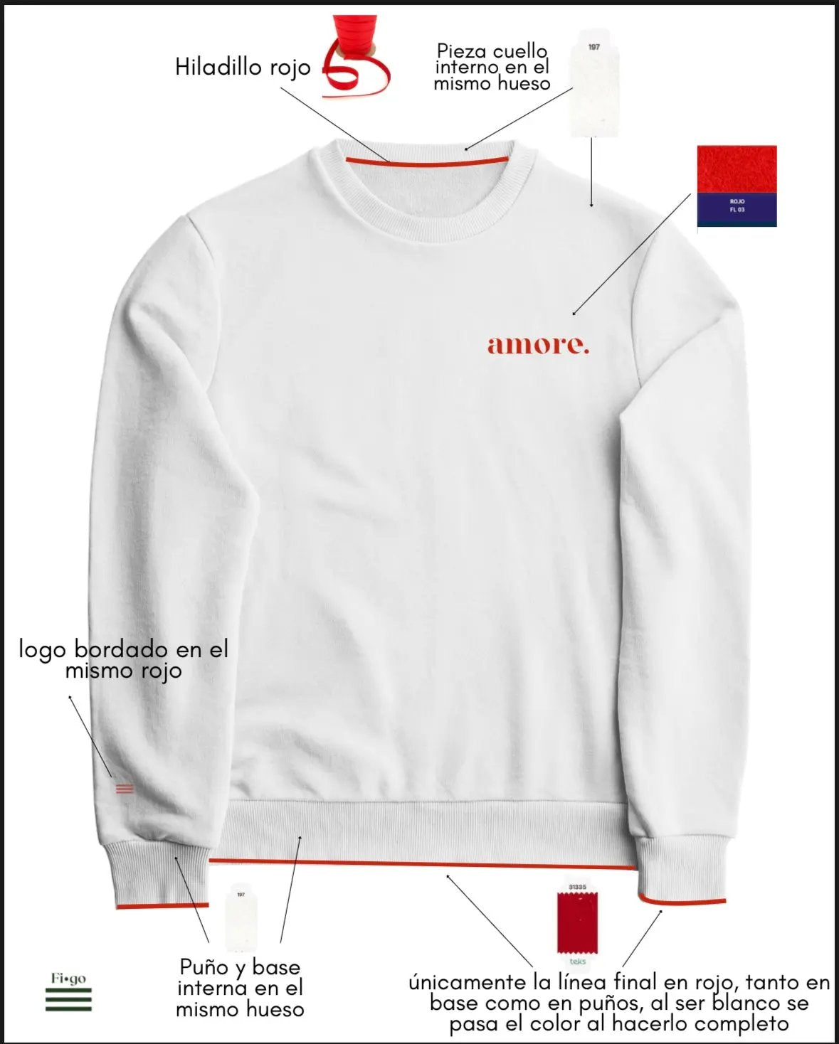 Sweatshirt AMORE. – Avorio - NUOVO - Figo