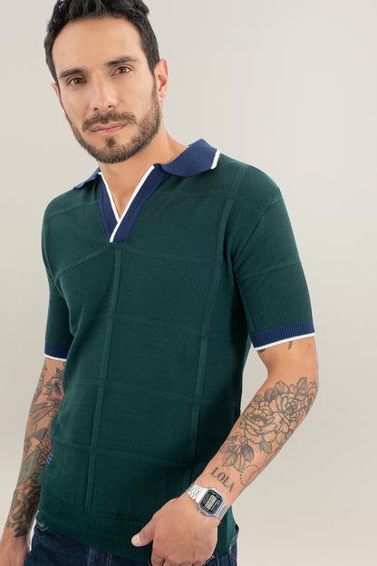 Polo Pescatore Verde Collo Blu