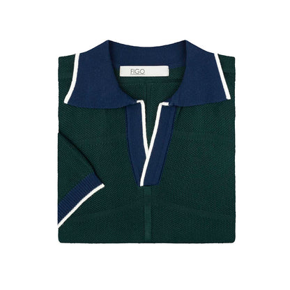 Polo Pescatore Verde Collo Blu