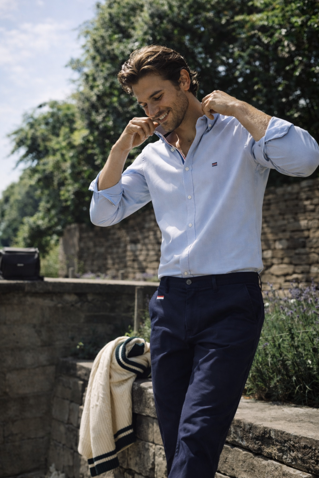 NUOVO - Pantalón prepster classic fit elástico - Blu République Figo